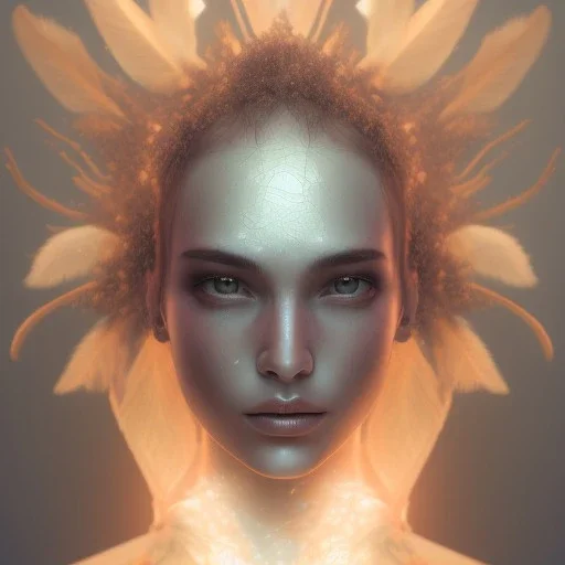 Portrait of beautiful abstract girl, dept of field,face shinning, plant, metal,lens blur,Unsharp masking,Açıklamalı resimler, feathers,central weight average,Laplacian filt CWA Dryad,Median filter fae, sidhe, ominous, nature, plants, wildflower sparkle,facepaint, dnd character portrait, intricate, oil on canvas, masterpiece, expert, insanely detailed, 4k resolution, retroanime style, cute big circular reflective eyes, cinematic smooth, intricate detail , soft smooth lighting