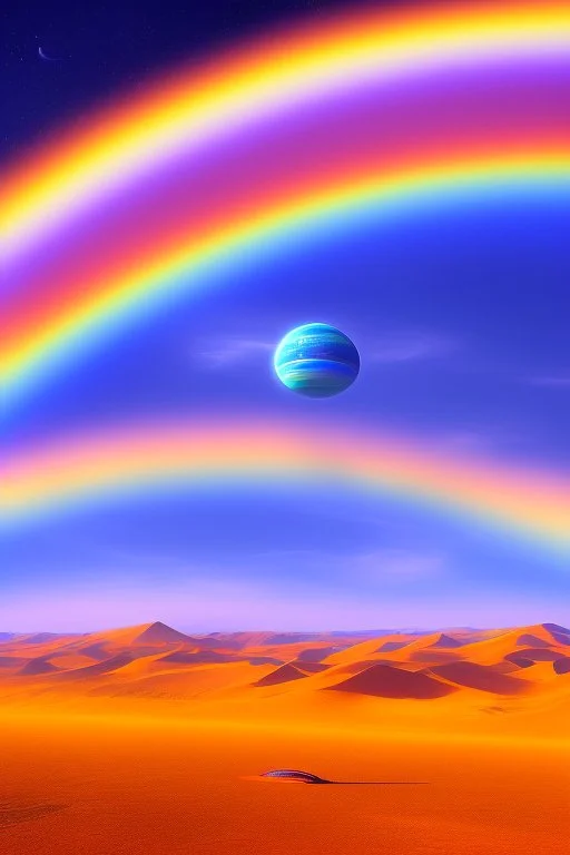 Ufo rainbow, intergalactique, trés belles couleurs, cosmic, colours, planet, gold, realistic, beau paysage futuriste, vaisseau extra terrestre