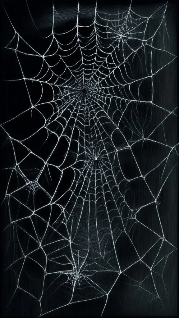 pencil drawing of spiderweb, Spooky, scary, halloween, black paper, color