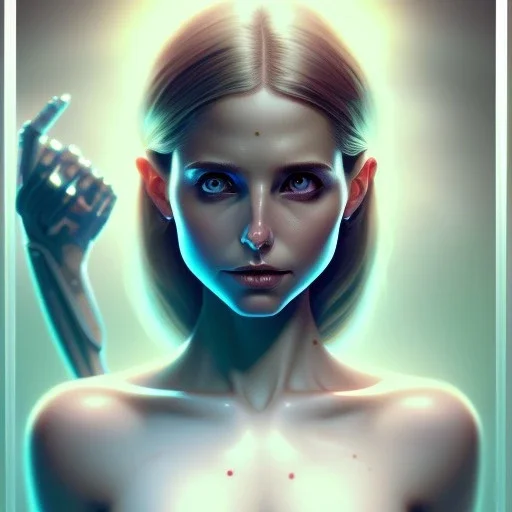 artgerm, joshua middleton comic cover art, pretty sarah michelle gellar superhero, very pale white skin, asymmetrical black spot covering left eye only, no spot right eye white around right eye