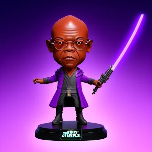 Bald mace windu Samuel Jackson purple bobblehead with boots, pommel