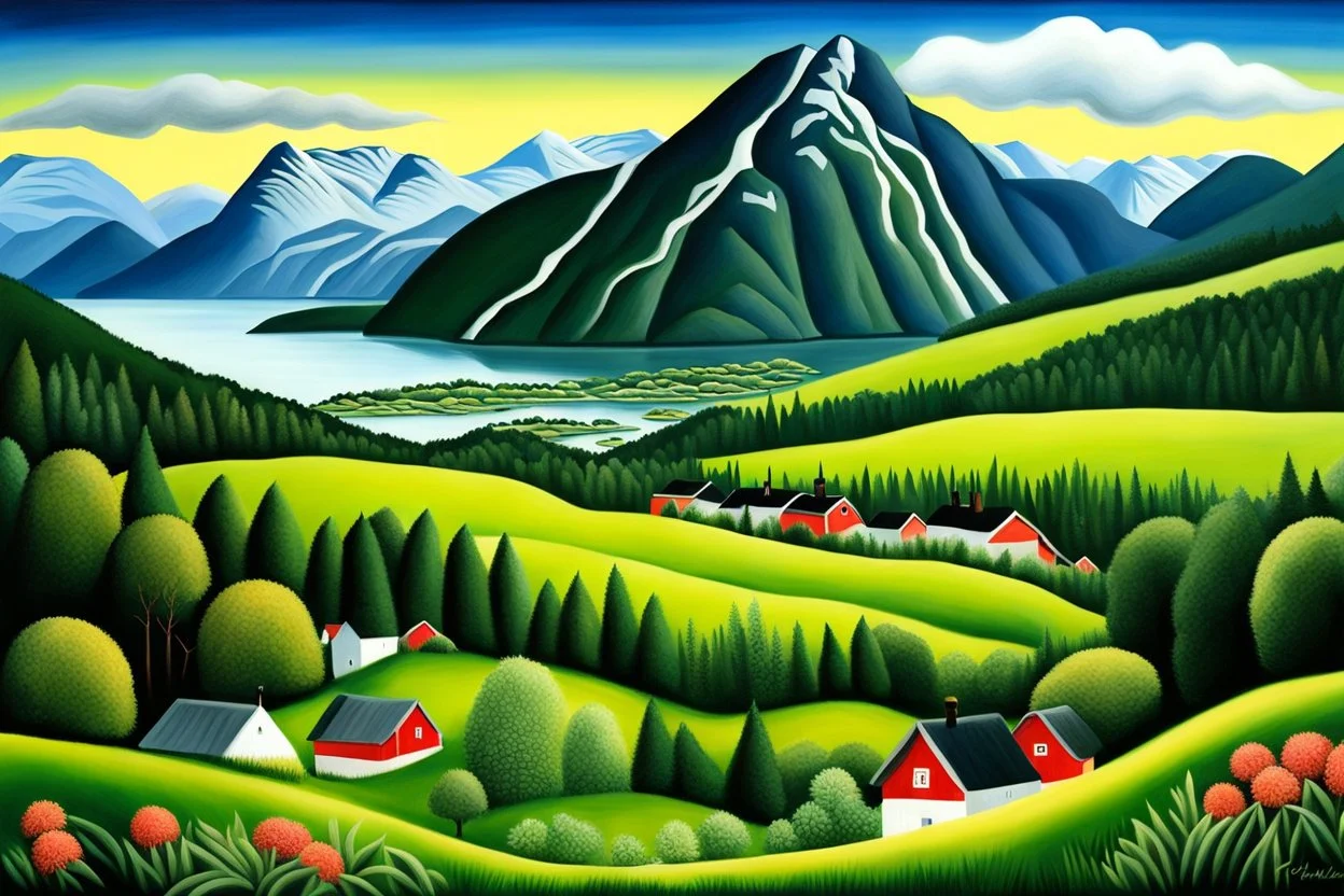 Mountains and fjords in Norway by artist "Henri Rousseau",by artist "Kerfluffle"