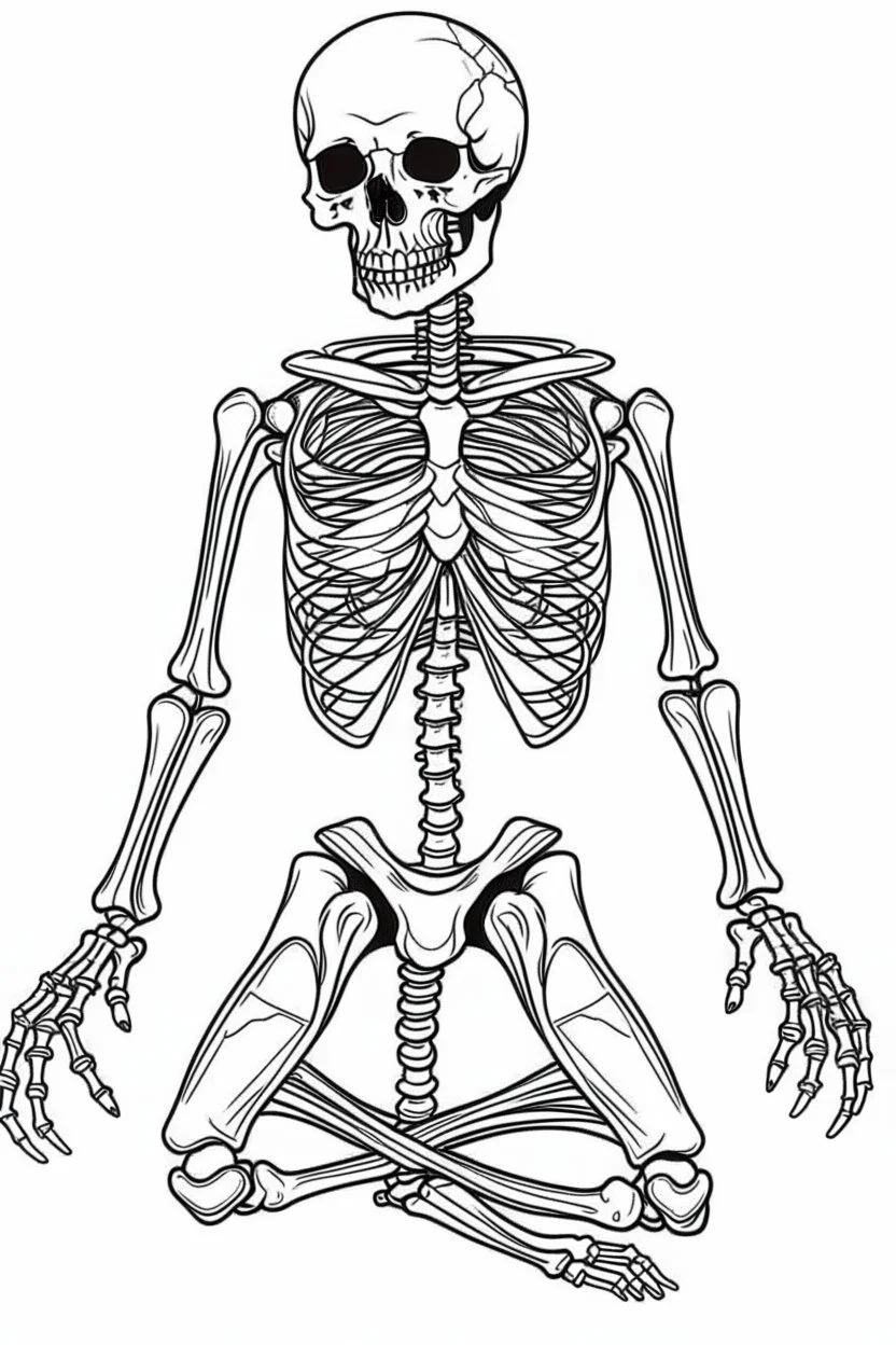 skeleton. Outline, sketch style, only use outline, mandala style, clean line art, white background, no shadows, no clear wall, coloring page.