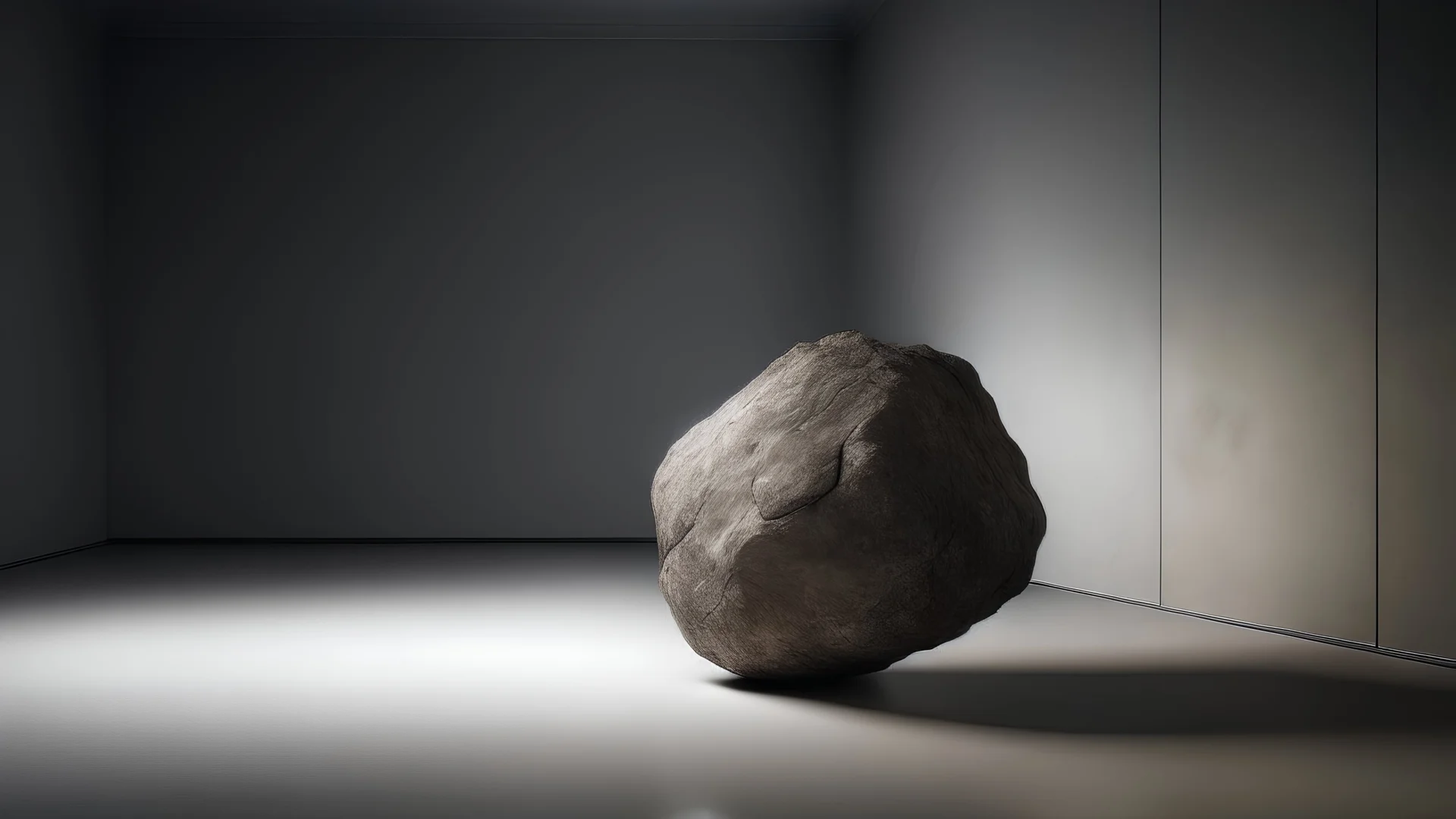 A floating rock in an empty room.