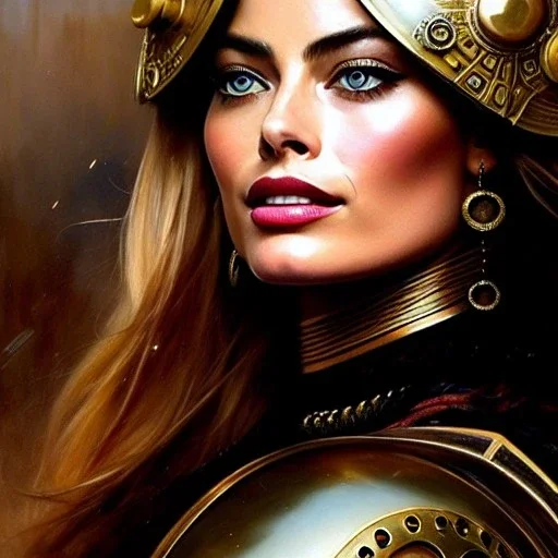 portrait beautiful face Margot Elise Robbie, busty,ancient metal armor balanciaga fashion clothe painting by gaston bussiere, greg rutkowski, yoji shinkawa, yoshitaka amano, tsutomu nihei, donato giancola, tim hildebrandt, oil on canvas, cinematic composition, extreme detail,fit full head inside picture,16k