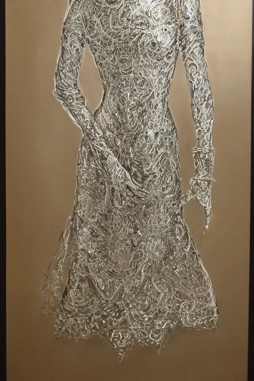 Full body portrait, painting, medium shot lady volumetric silver filigree