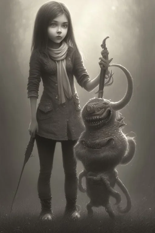 cute girl and litlle monster,Style John Kenn Mortensen,