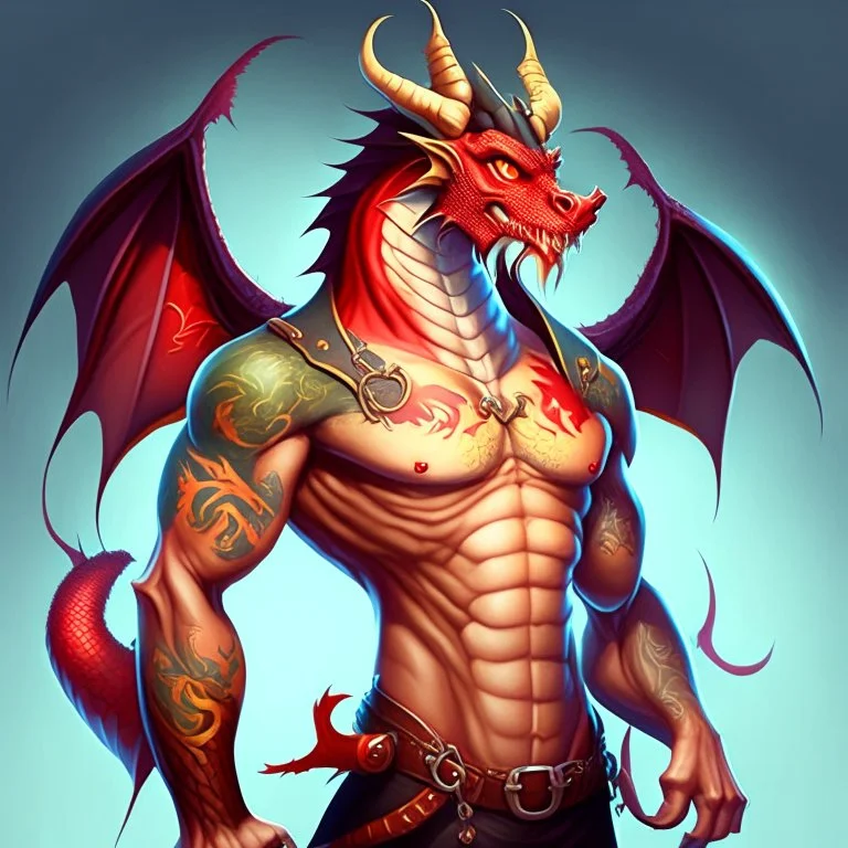 cartoon art of man dragón as human full body