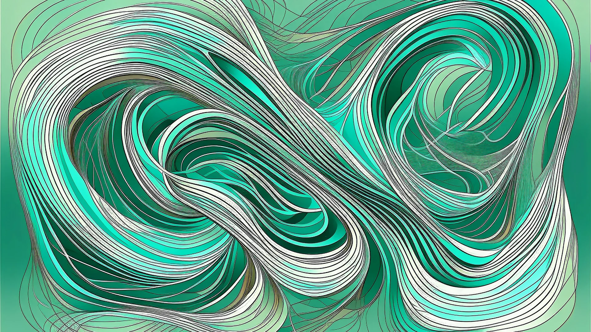 Creación de composición performática con nudo topológico y patrón ondulatorio con multicapa translúcida y superficie viscosa estilo arte vectorial