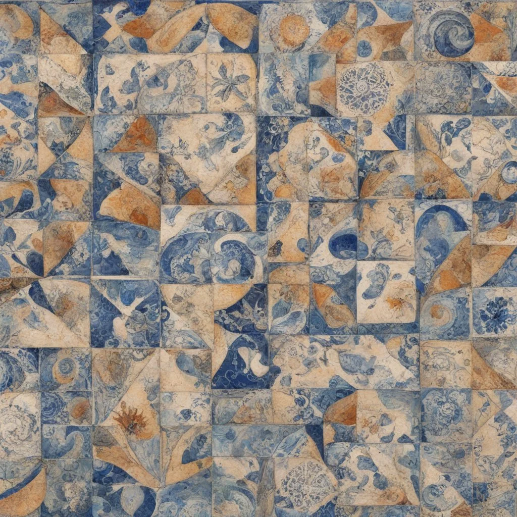 portuguese azulejos tiles, pattern, mix media, collage