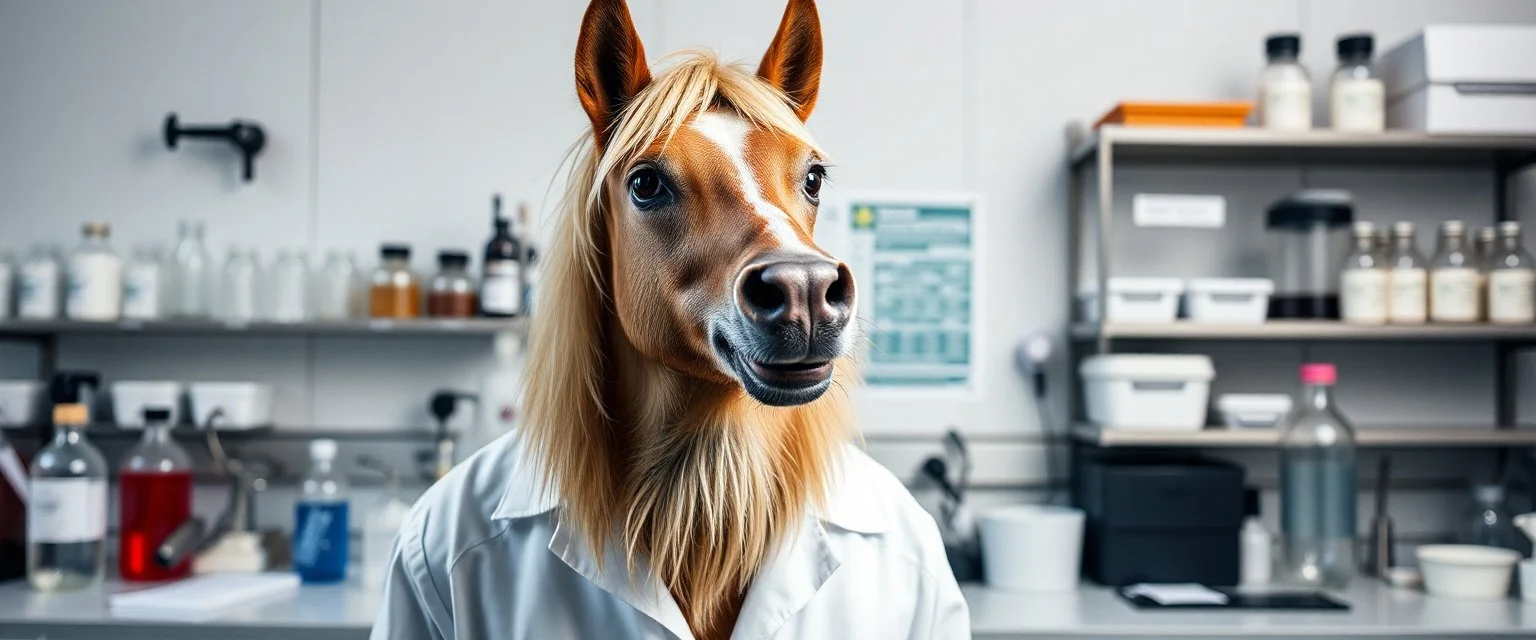 we absolutely should mix horses and dogs scientist lab, mad scientist portrait