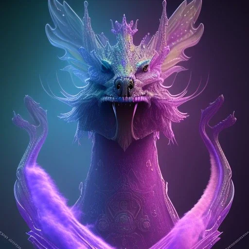 purple mythical creature in galaxy, teal and purple smoke, detailed, realistic, 4k