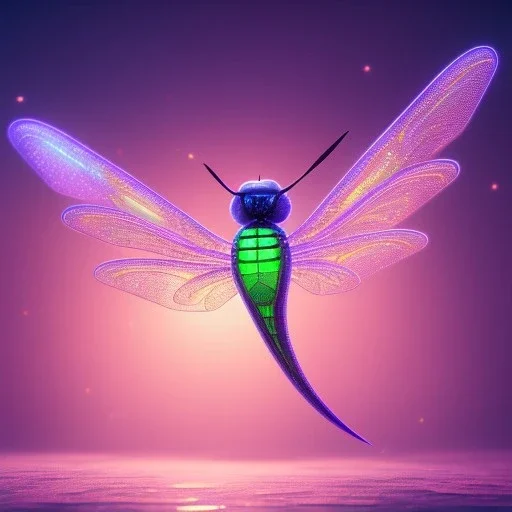 crystal dragonfly, humming bird, fantasy art, Unreal Engine 5, lens macro,sharp focus, realistic, hyper detailed, studio lighting, neon light ambient,