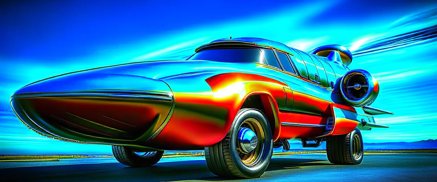 A national geographic award winning photograph of a military fighter jet station wagon elephant hybrid designed by skunkworks, only one vehicle per image painted metallic orange traveling at a high rate of speed, jet intake off of front center of vehicle and jet exhaust out the rear with bright blue flame soviet retrofuturism