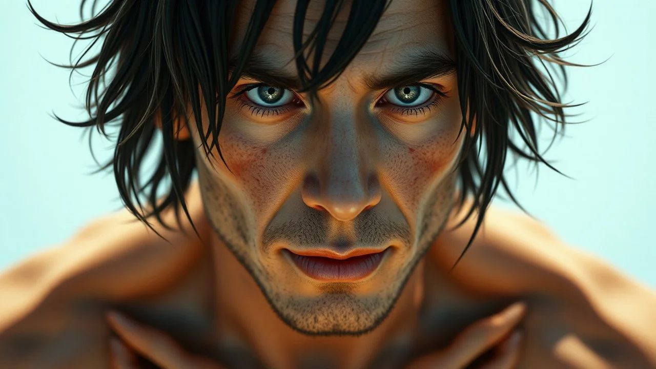 human with very human face and body, like the face of a famous person