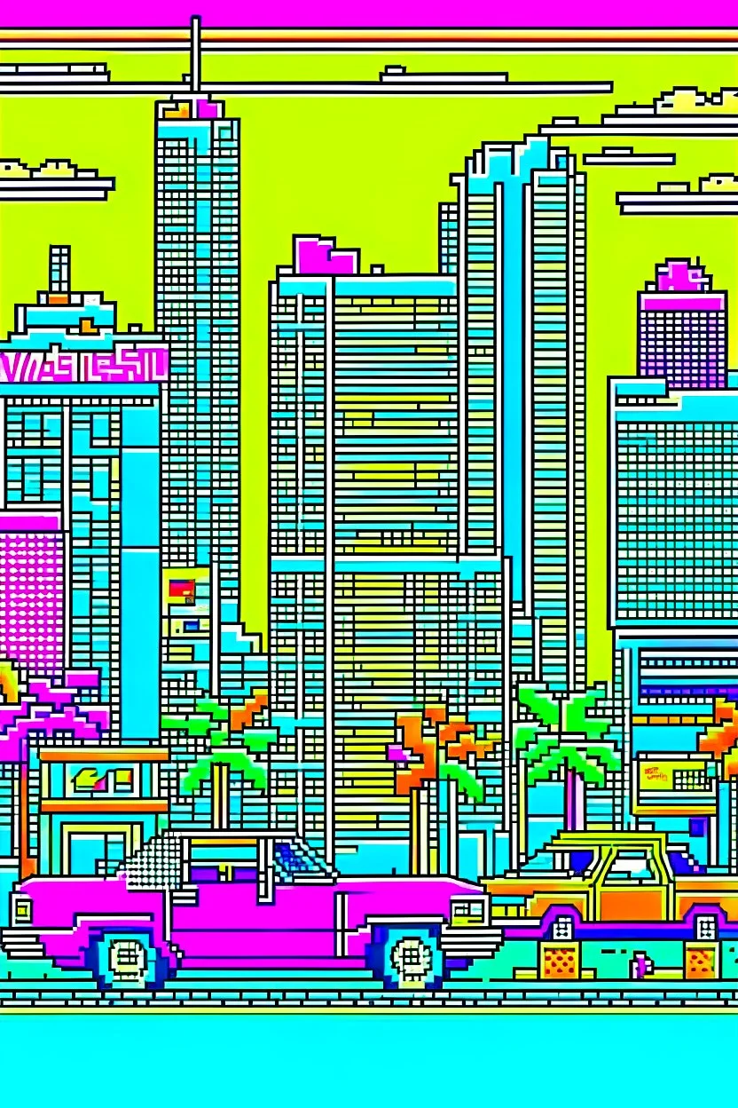 80s miami drawing cartoon pixel art