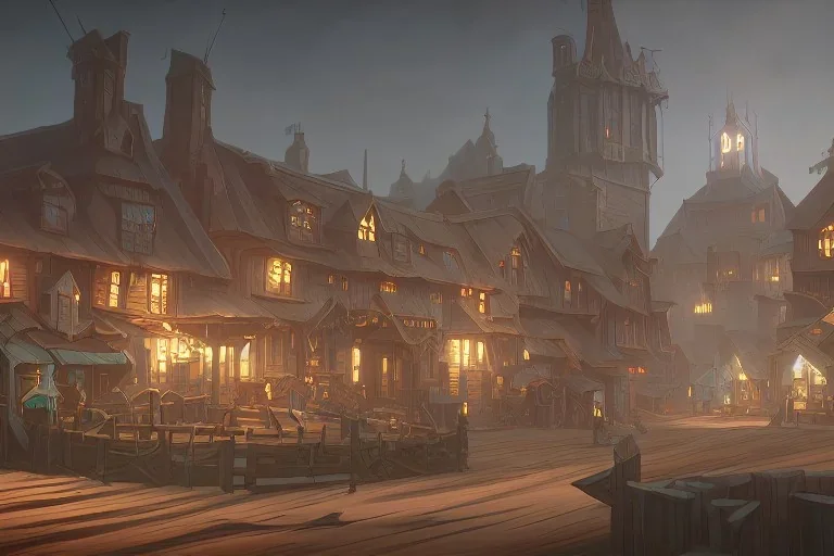 Wooden medieval fantasy port town