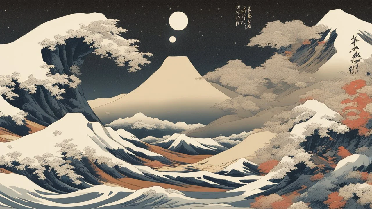 "Paint the serene infinity of the cosmos in the timeless style of Ukiyo-e, an ancient Japanese art form. Capture the breathtaking allure of swirling galaxies, radiant stars and flirtatious meteorites juxtaposed alongside traditional floating world motifs. Elevate the ordinary into the extraordinary, anchoring the celestial wonders into familiar, yet subtly transformed Ukiyo-e landscapes. Create a space Ukiyo-e masterpiece where the ethereal meets the earthly."
