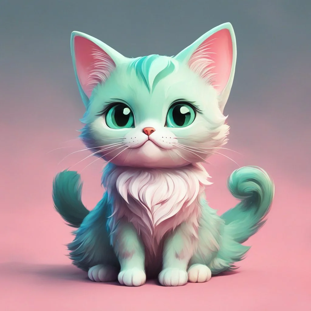 A delightful and adorable cartoon illustration featuring a cute mint-colored cat against a charming pink background, (delightful illustration:1.4), (adorable cartoon cat:1.5), (charming pink background:1.3), (expressive mint hues:1.2), inspired by the styles of cute cartoon artists, trending on ArtStation, Intricate, Sharp focus, vibrant lighting, (whimsical:1.4), (playful ambiance:1.3), (lush fur details:1.5), Cartoon, Masterful, Captivating, High Detail, Cinematic view