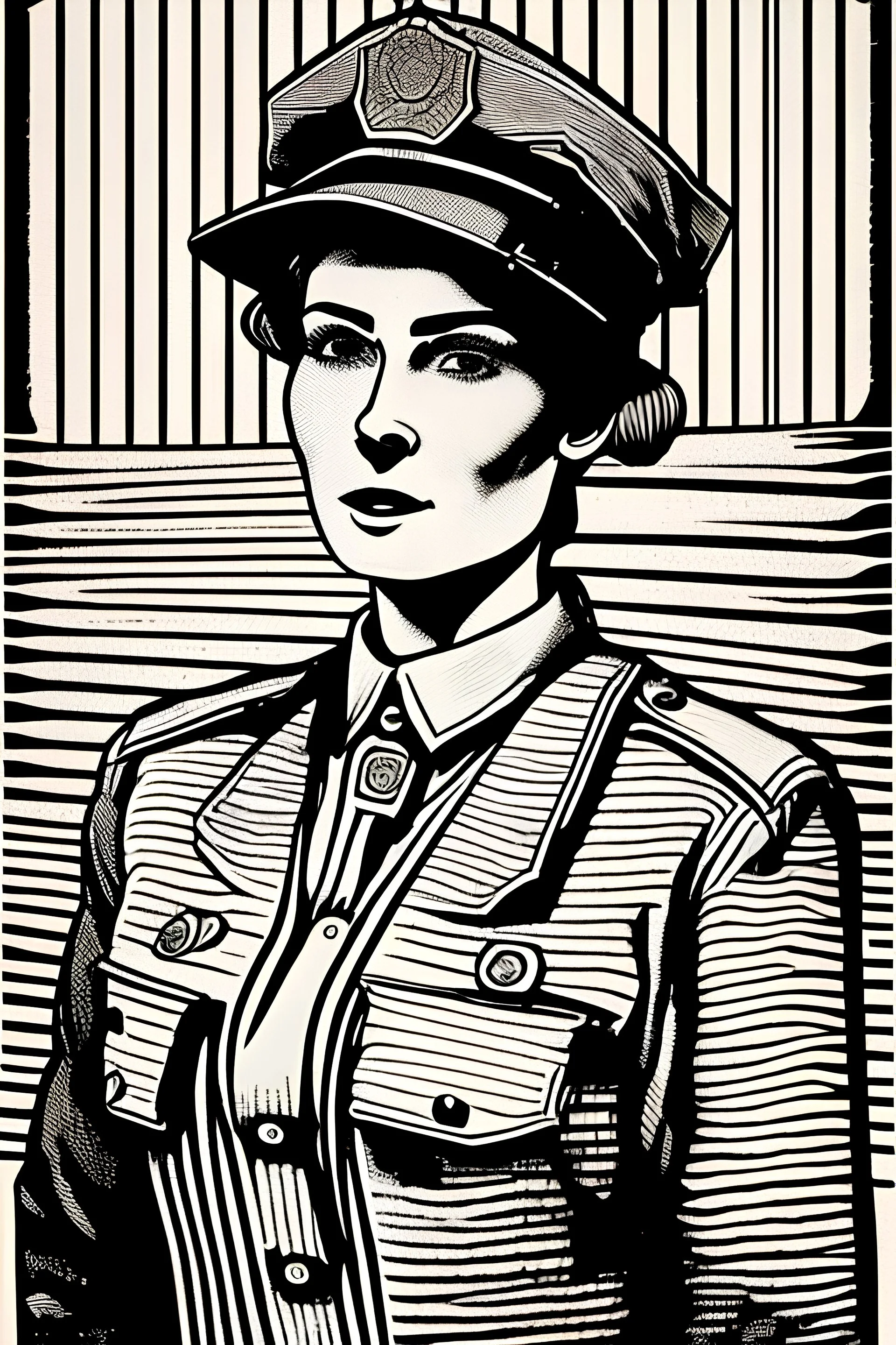 Retrato completo de una policía , xilografia duotono