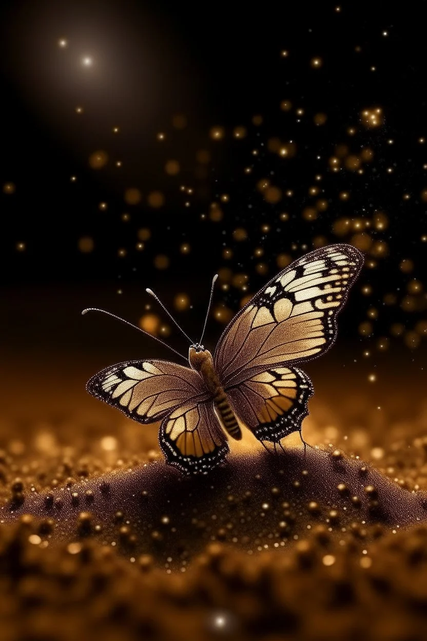 Luminous Light Brown butterfly and manure full of stars