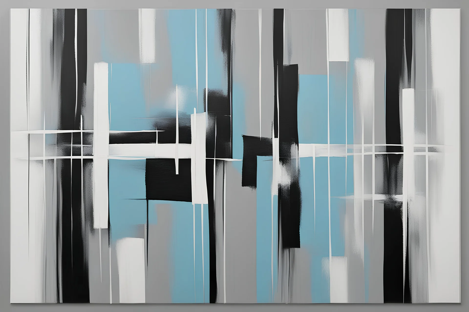 Grey, light blue, white, and black abstract painting