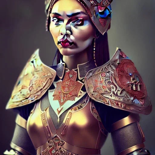 portrait of a warrior with ottoman beautiful girl themed armour, extremely detailed, UHD, 8k,The close-up camera effect,sharp focus, perfect position,hyperphotorealistic, unreal engine 5, octane render