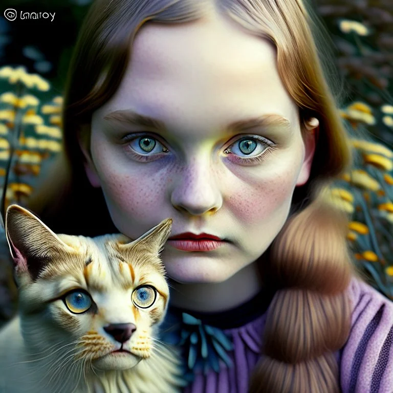 With a cat, close up