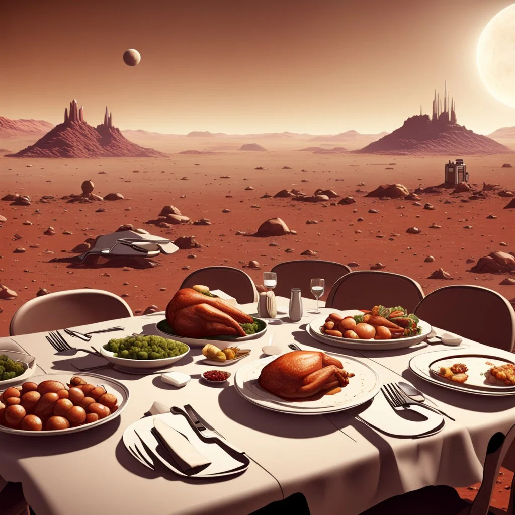 Thanksgiving dinner in a settlement on Mars