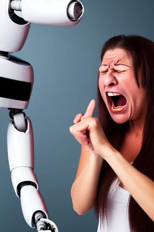 Woman screaming at a robot