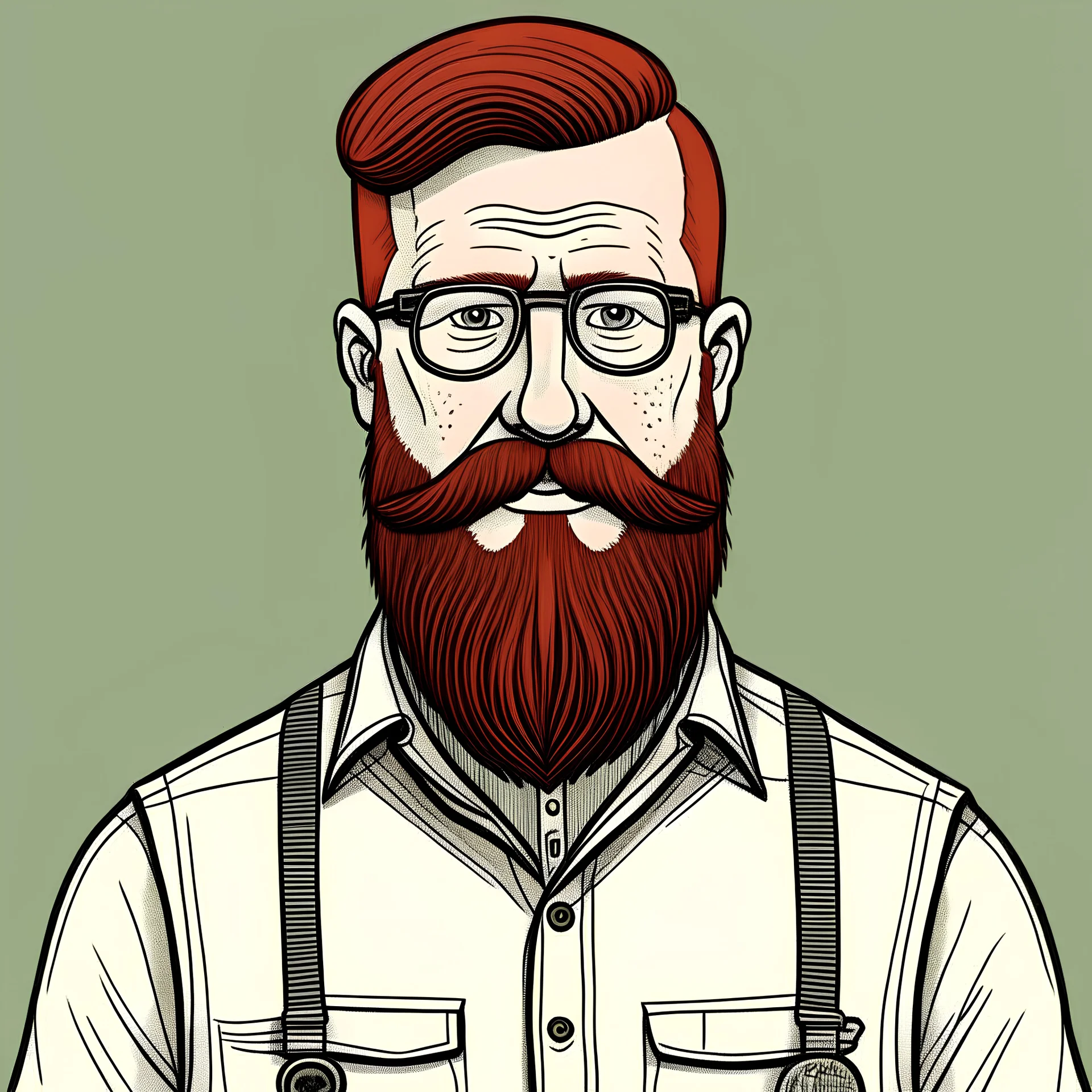 Homem branco brasileiro sem esperança de viver óculos redondos escuros cabelos raspado na máquina dois barba em formato triangular pequena orelhas pequenas boca carnuda cavanhaque com marcas ruivas sem tatuagens com aparência de professor bigodes curtos barba menor veste-se com camisa de botões cabelo mais curto e corpo mais forte e gordo com cabelo curto militar cabelo muito curto