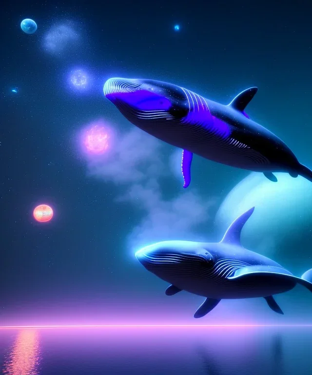 whale, galaxy, planet, purple, blue, stars, best quality, masterpiece, digital art, unreal engine, cinematic lighting, octane render, ambiance