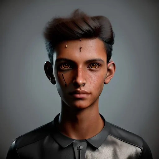 portrait of a tanned teenager boy with curly black hair and amber eyes,steampunk style,4k quality,