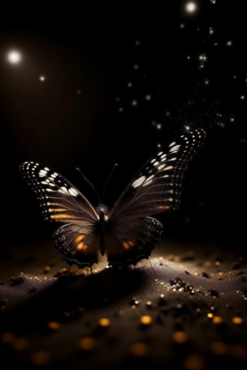 Luminous Light Brown butterfly and manure full of stars black