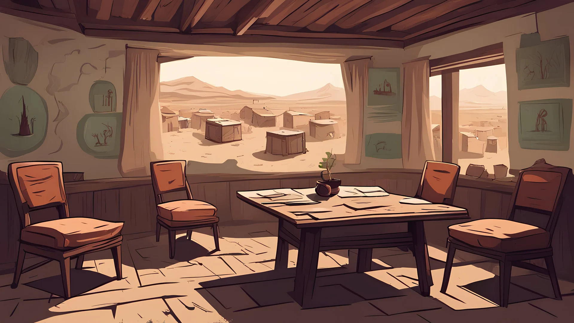Old Room, 1900AD, Village, table, Vector, Meeting room, Flat Color, Digital Painting, Kurd History, illustration, general, plan, chairs Map, Meeting, secret meeting