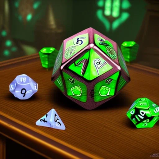 6 sided dice with runes on table with green cloth, hands, weird person, fantasy book art