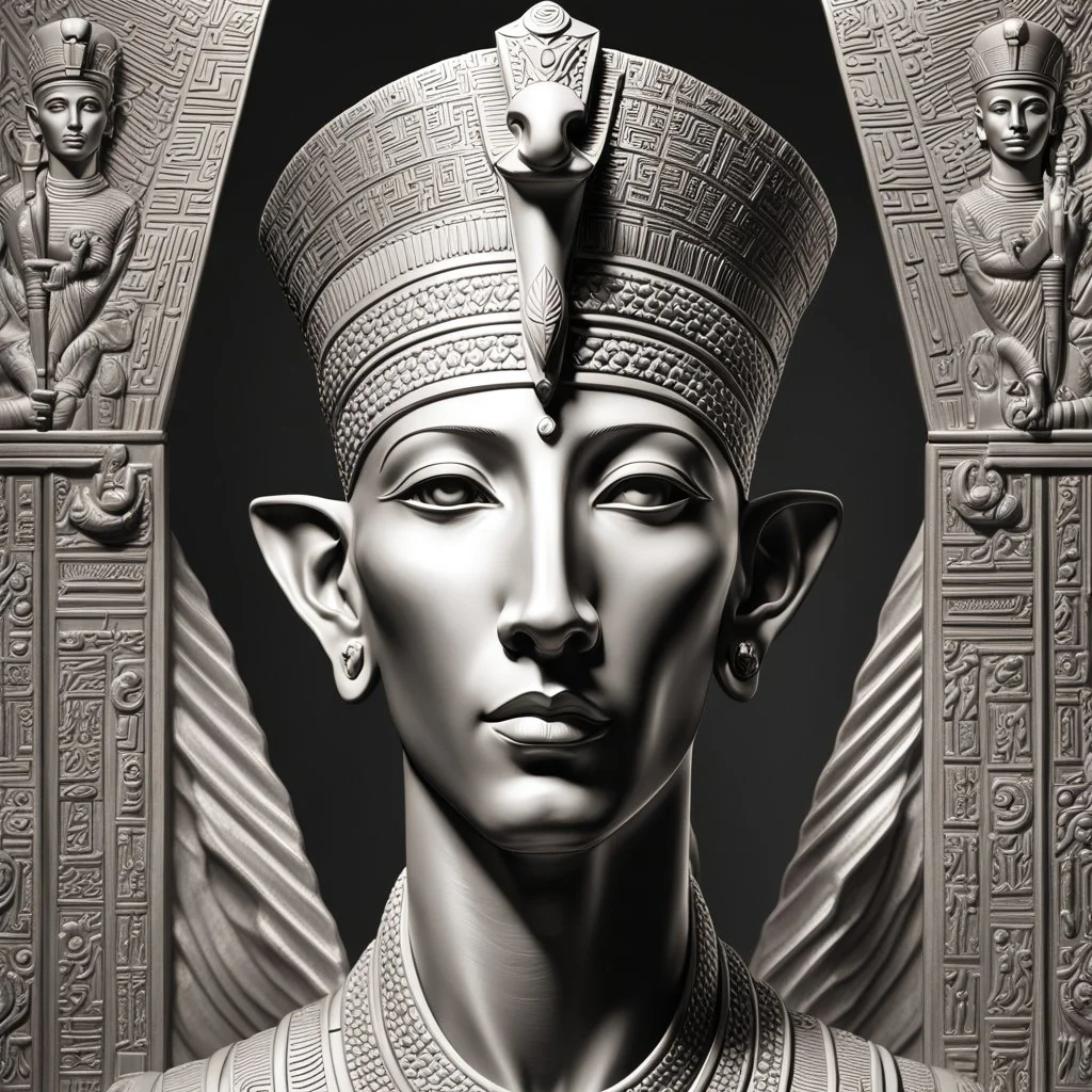 Illustrative sketch of Pharaoh Akhenaten, front view, ultra quality, hyper detailed, maximalist, 8k