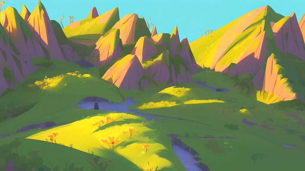 fantasy cartoon illustration: the hill full of shrubs