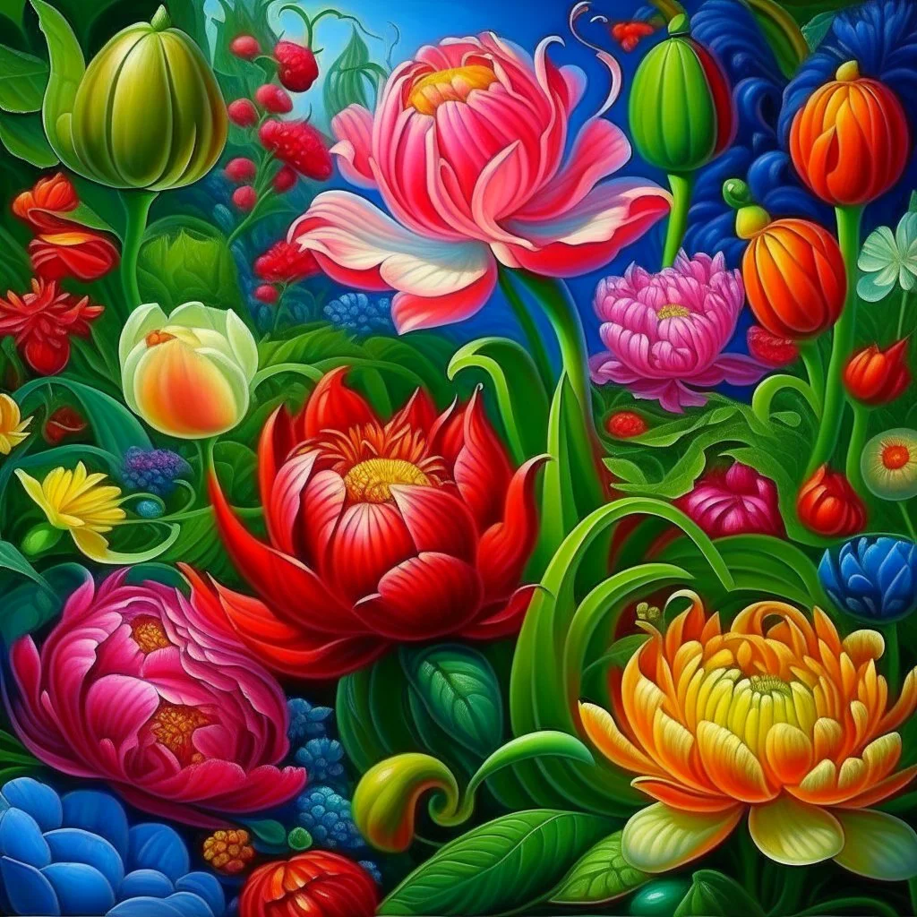 beautiful fantasy flower garden, roses, daylilies, peonies, irises, and more. ln Catherine Abel style Modifiers: digital painting fantasy oil on canvas beautiful high detail award winning ultra detailed crisp quality colourful Jacek Yerka Gediminas Pranckevicius catherine abel