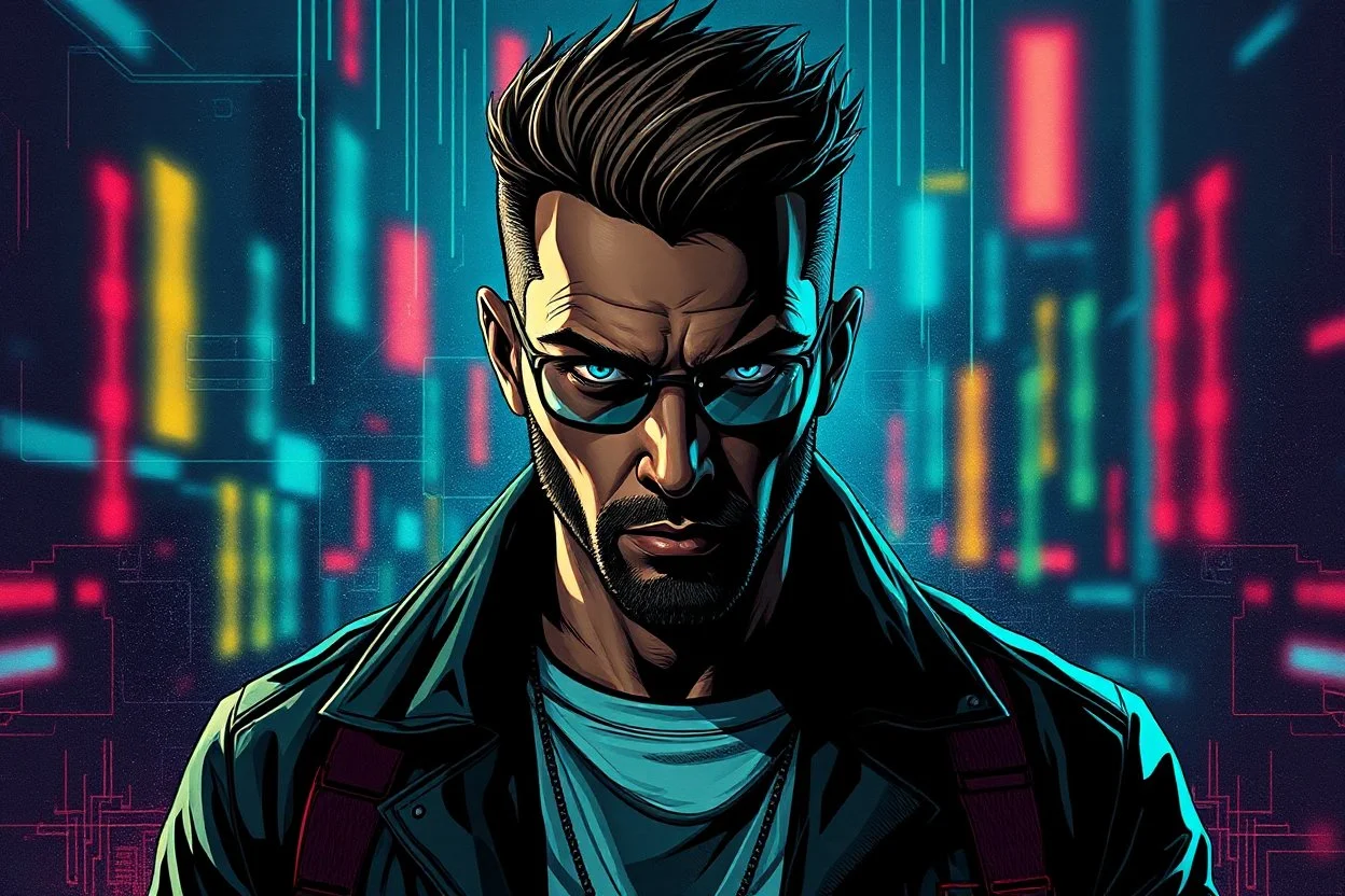 cyberpunk hero portrait man