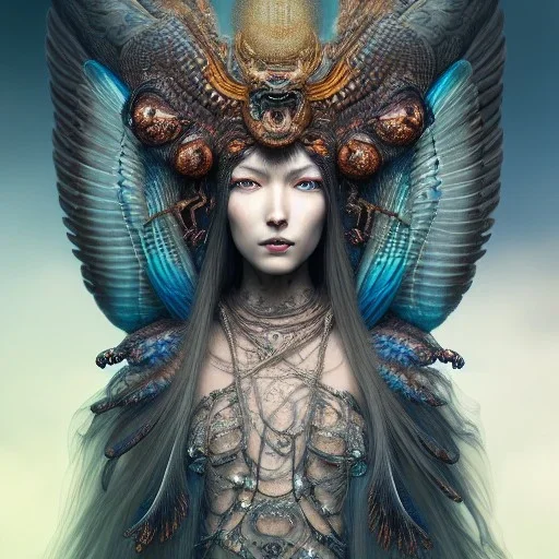 Insanely detailed photograph of an elaborate beautiful hawk goddess intricate glowing skin eyes intricate hawk lashes fur dress hyperdetailed painting by Anna Dittmann Huang Guangjian and Dan Witz CGSociety ZBrush Central fantasy art album cover art 4K 64 megapixels 8K resolution HDR Greek shiny space colours jewelry celestial hair eyes light"