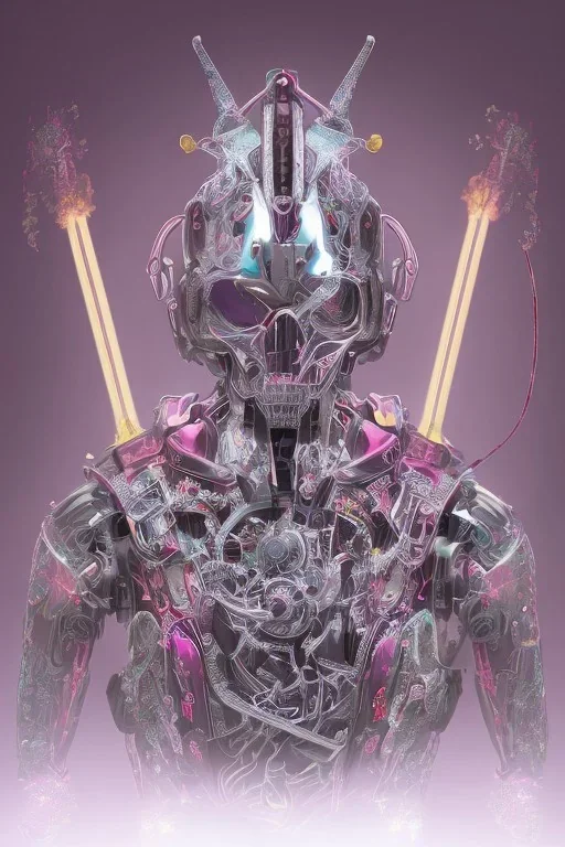 Futuristic Neon crystal skeleton samurai smoke glass fire water