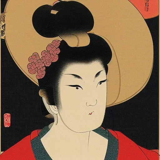 Ukiyo-e style illustration of Peruvian woman portrait