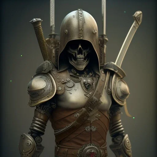 skeleton warrior holding a sword in his hands, steam punk, realistic, made in octane, cinematic, ultra-realistic, extremely detailed octane rendering, 8K, VRAY Super Real ar 2:3, dof photorealistic futuristic 50mm lens hard lighting dark gray tintype photograph, realistic lighting, sepia color