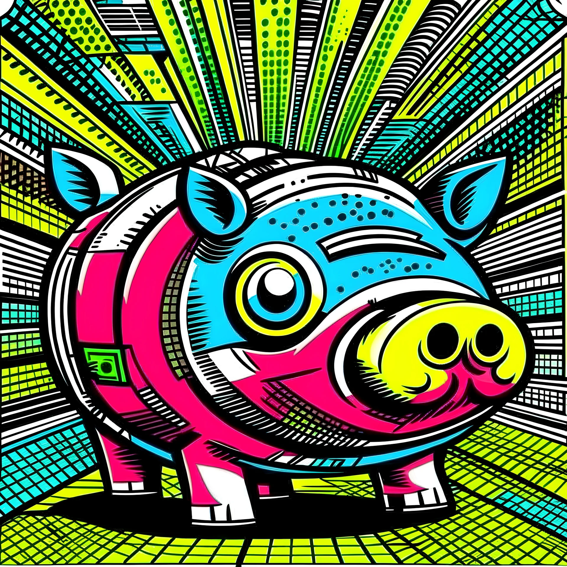 piggy bank in comic book style, vector art