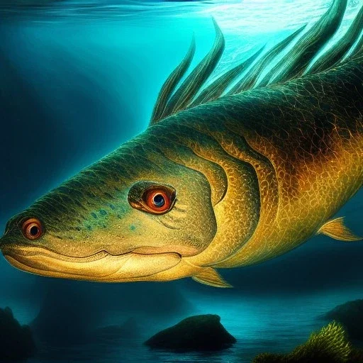 ultra detailed fullbody Drawing of Sea monster underwater , extremely detailed digital painting, intrincate, extremely detailed face,crystal clear Big eyes, in the style of Caravaggio, mystical colors , perfectly centered image, perfect composition, rim light, beautiful lighting, 8k, stunning scene, raytracing