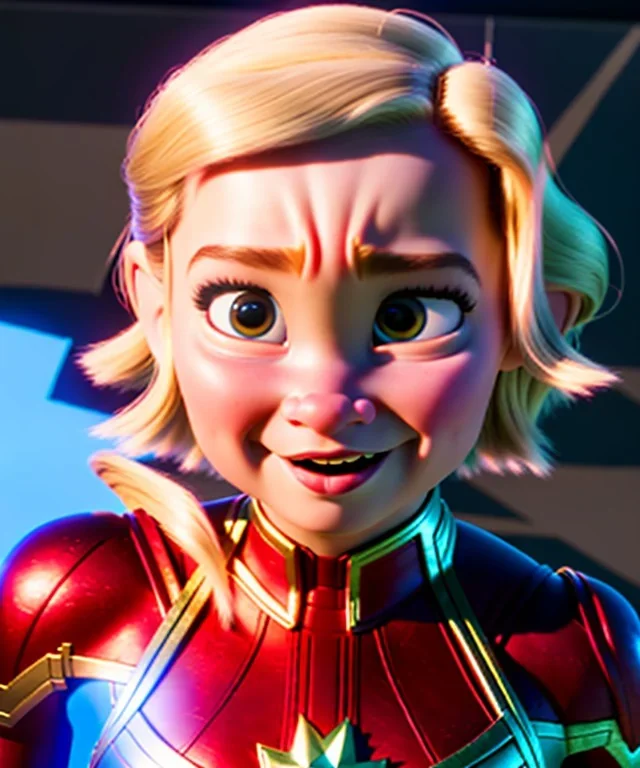 Baby captain marvel, full body, dynamic lighting, hyper realistic