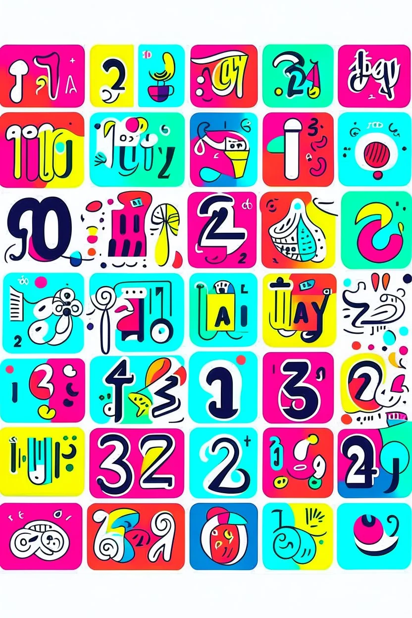 A vibrant calendar page with all seven days of the week written in colorful, playful fonts. Pop Art style Upbeat and energetic mood Flat lighting T-shirt design graphic, vector, contour, white background