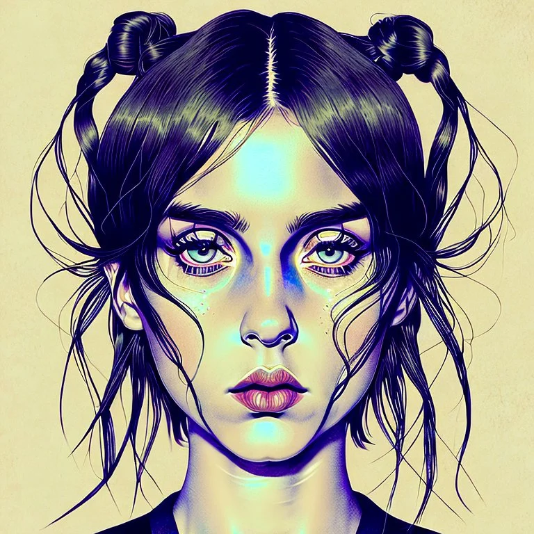 A beautiful portrait painting of a Singer Danish MØ face by Katsushika Hokusai, symmetry, hyperdetailed, illustration darkblue tones,