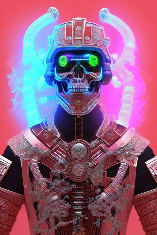 Futuristic Neon crystal skeleton samurai smoke glass fire water